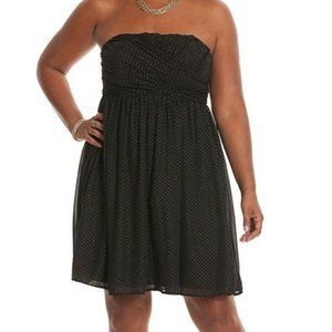 Lane Bryant Gold Textured Dot Strapless Black Layered Chiffon Mini 28 Dress